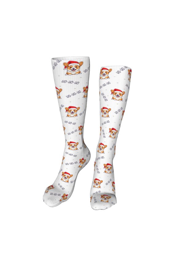 Corgi With Santa Claus Hat High Stockings Women Thigh High Stockings Over Knee Long Stockings-One Size
