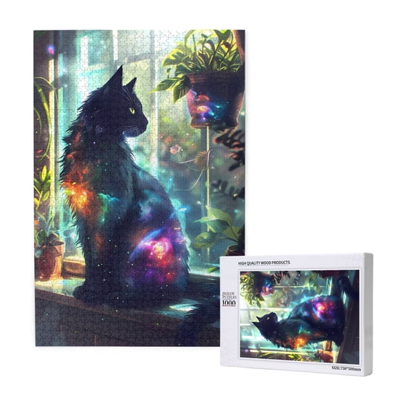 Naloa Cosmic Cat In Window Custom Puzzles Personalized Puzzle 1000 Pieces from Photo Custom Jigsaw Puzzle for Wedding, Graduation, (29.519.7in, Vertical)