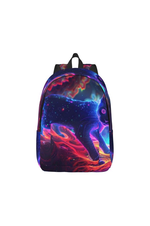Cosmic Cat Psychedelic Journey Canvas Backpack for Men Women Rucksack Casual Travel Daypack College Tote Satchel Bookbag for Teens-Small