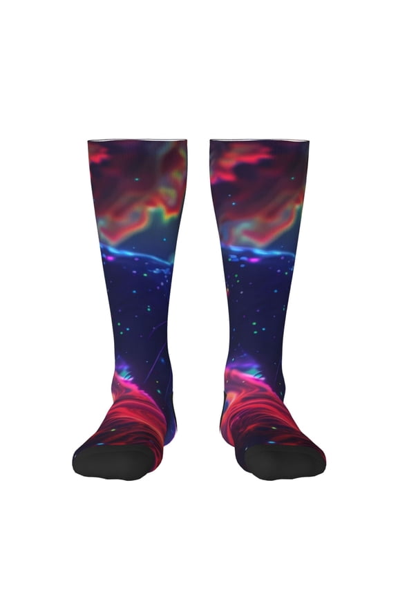 Cosmic Cat Psychedelic Journey Knee Socks, High Socks Long Stretchy Sock Women Knee High Stocking, Long Socks for Women