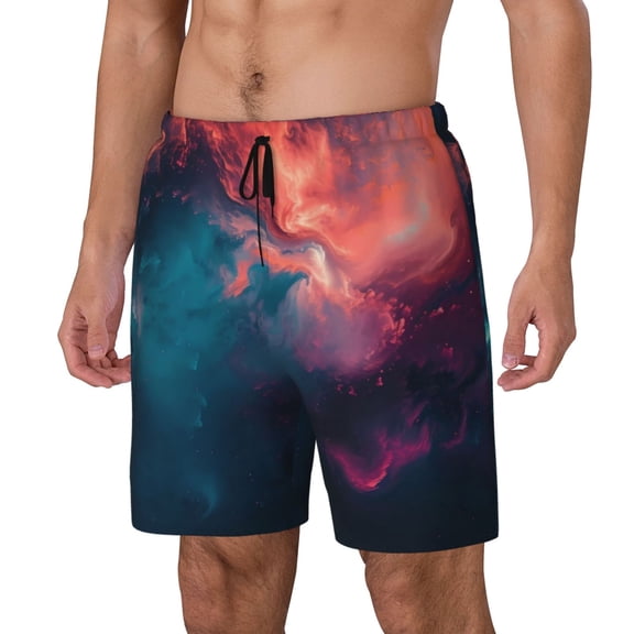 Naloa Cosmic Paint Swirl Print Men Swim Trunks with Compression Liner ,Board Shorts,Men's Swim Shorts with Drawstring and Elastic Waistband-Small