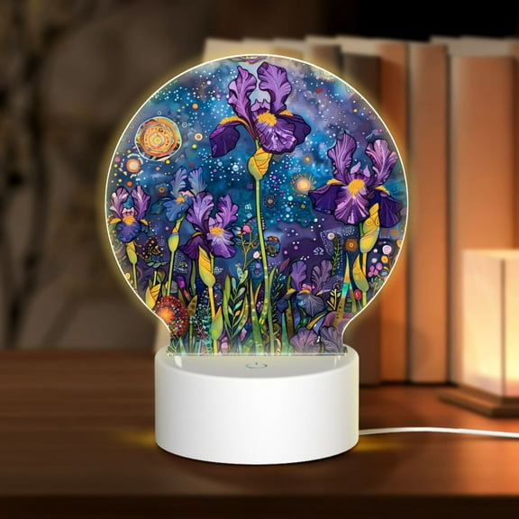 Naloa Cosmic Purple Irises Acrylic LED Night Light Custom LED Lights Personalized Nightlight Customized Gifts for Family Couples Friends