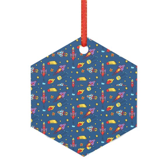 Naloa Cosmos Rockets Acrylic Santa Tree Decorations Christmas Hanging Pendant for Christmas Winter New Year Party Hanging Decorations-Hexagon