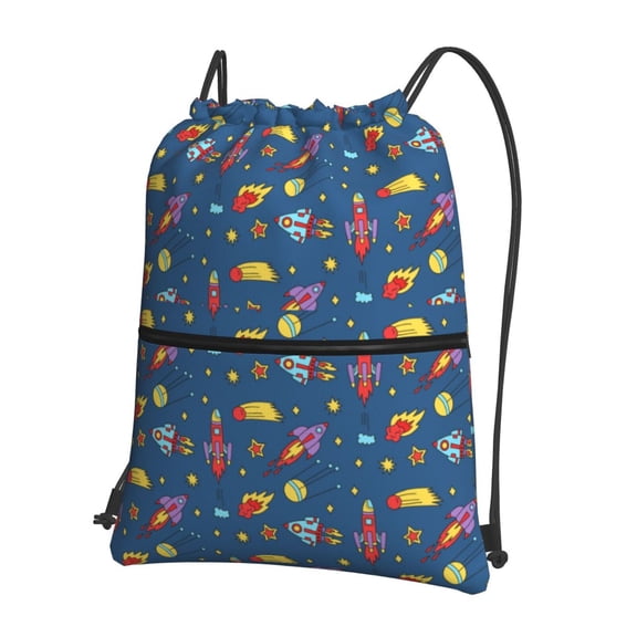 Naloa Cosmos Rockets Drawstring Backpack String Bag Cinch Water Resistant for Gym Shopping Sport Yoga