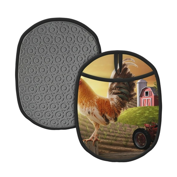 Naloa Country Farm Morning Rooster Silicone Pot Holders, Oven Mitts Heat Resistant Hot Pads, Non Slip Pot Holder for Kitchen Baking and Cooking 9.4 x 7.5 Inches