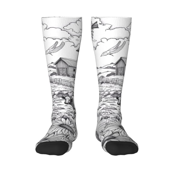 Naloa Country Farm Scene Knee Socks, High Socks Long Stretchy Sock Women Knee High Stocking, Long Socks for Women