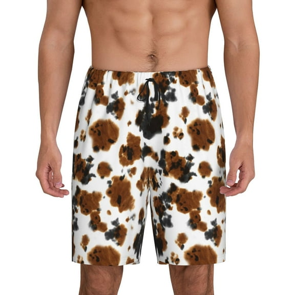 Naloa Cow Tie Dye Men's Short Pajama Pants, Pj Shorts, Lounge Comfort Shorts-Large