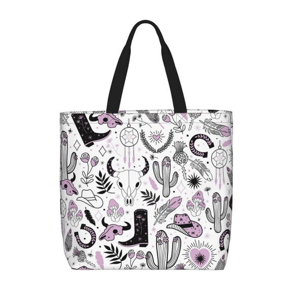Naloa Cowboy Tote Bag for Women, Foldable Tote Bag With Zipper, Large Shoulder Bag, Top Handle Handbag for Travel, Work, Shopping