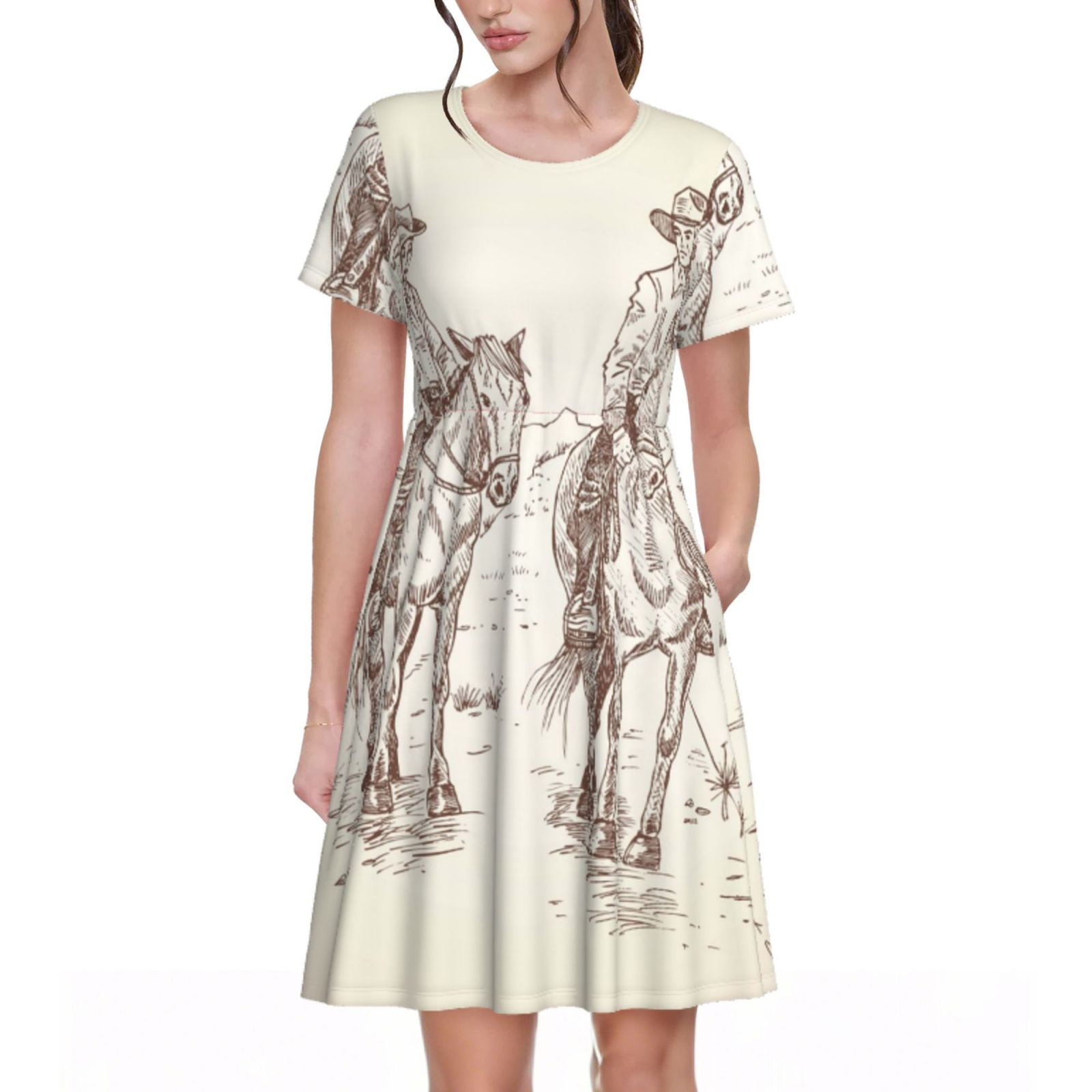 Naloa Cowboys Riding Horses In Desert Print Womens Summer ALine Dress — free download