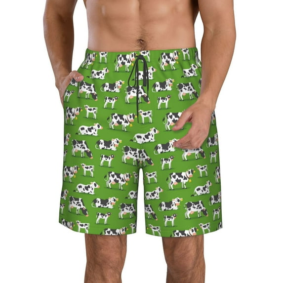 Naloa Cows With Calfs Green Men's Beach Shorts, Surfing shorts, Swim trunks, Quick Dry Swim Trunks for Surfing Beach Fun - XX-Large