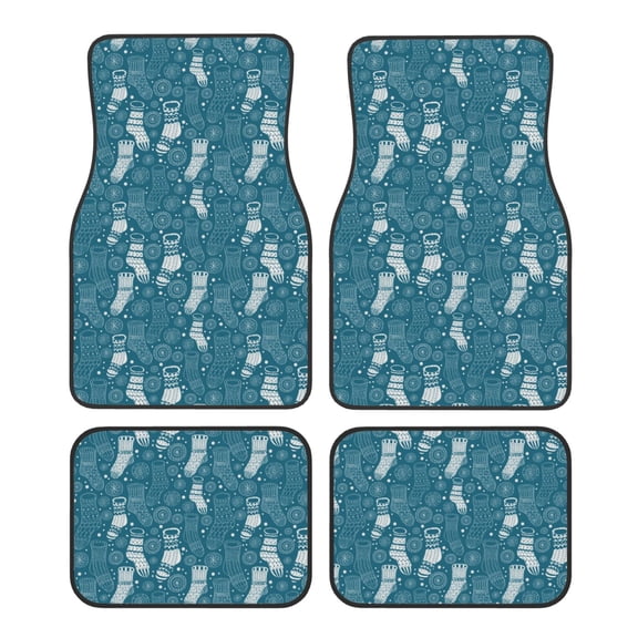 Naloa Cozy Winter Socks Pattern Car Foot Mat Set of 4 Pieces - Universal Floor Liner Neoprene Full Set Floor Mats for Cars Trucks SUV