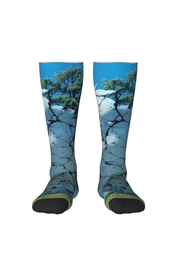 Cracked Earth Head Tree Knee Socks, High Socks Long Stretchy Sock Women Knee High Stocking, Long Socks for Women