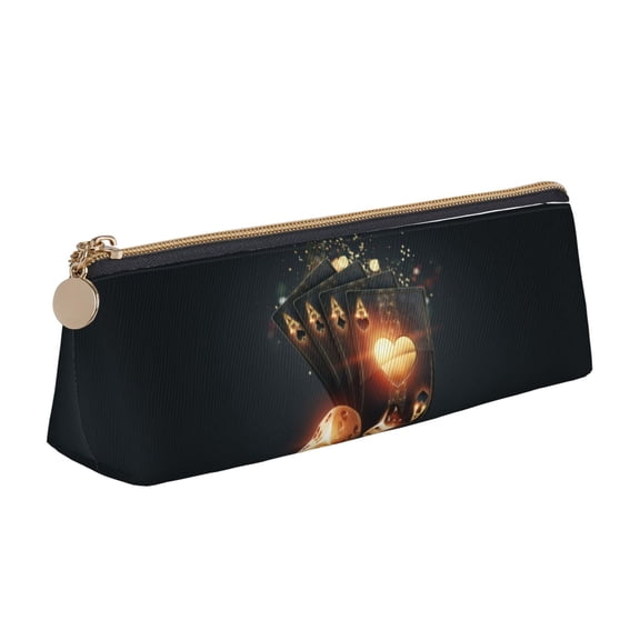 Naloa Creative Poker Print Leather Pencil Case - Portable Big Capacity Pencil Pouch Organizer Bag Stationery Bag for Work & Office Pencil Pen Case