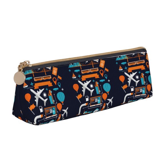 Naloa Creative Transport Print Leather Pencil Case - Portable Big Capacity Pencil Pouch Organizer Bag Stationery Bag for Work & Office Pencil Pen Case
