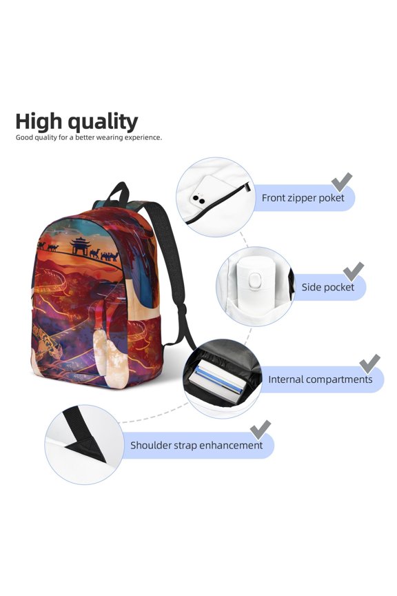 Cultural Silhouette Journey Print Durable Canvas College Rucksack,Laptop Excursion Backpack,Travel Notebook School Backpack,Bookbag For Men Women