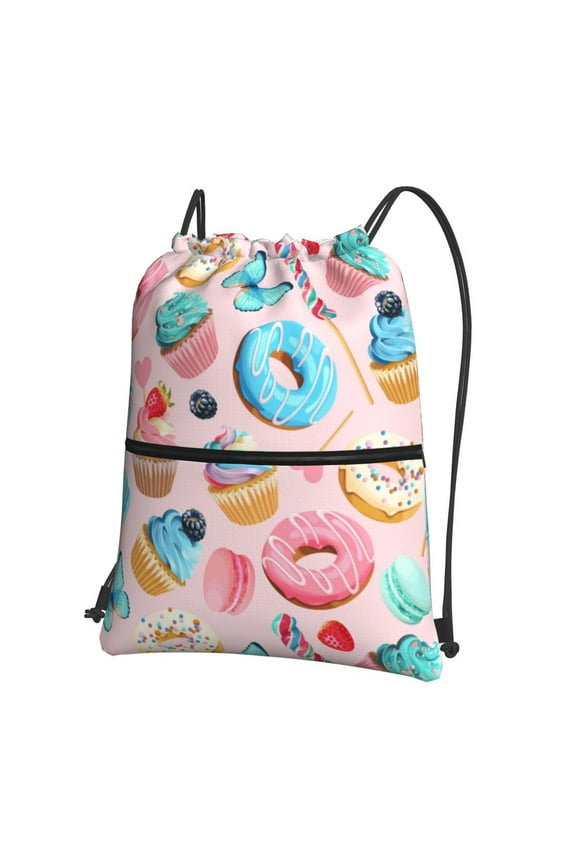 Cupcakes and Donuts Drawstring Backpack String Bag Cinch Water Resistant for Gym Shopping Sport Yoga