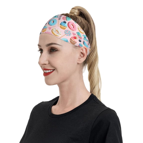 Naloa Cupcakes and Donuts Fashionable Sport Sweatband for Running, Yoga, Basketball - Head Circumference 19.6-22.4 inches