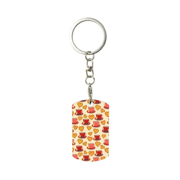 Naloa Cups of Tea Print Keyfob with Split Key Ring and Print Labels, Key Labels Key Chain Tags, Luggage Tags, Car Key Chain Ring Keyfob Gift