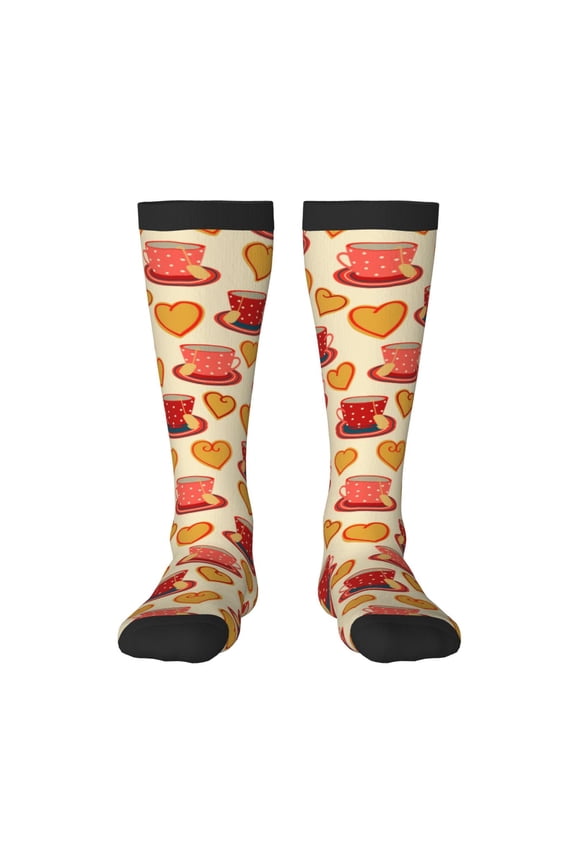 Cups of Tea Thigh High Socks Extra Long Stretchy Sock Women Over Knee High Opaque Stocking Daily Wear
