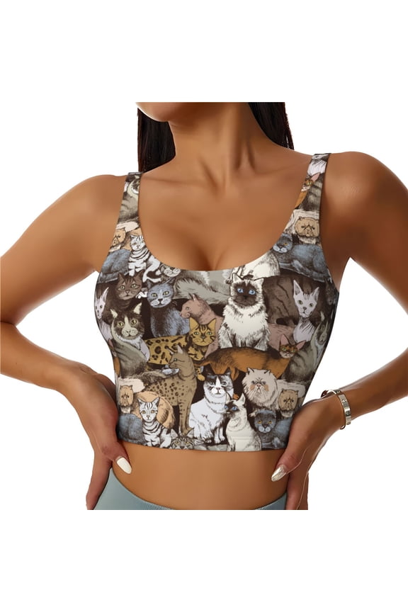 Cut Cats Sports Bras for Women, High Support Bra with Removable Pads, Comfortable - Medium