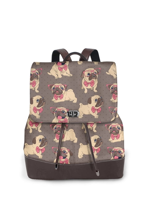 Naloa Cut Pug Print Leather Backpack Purse for Women and Ladies,Shoulder Travel Daypacks Bags,Laptop Backpack for Women