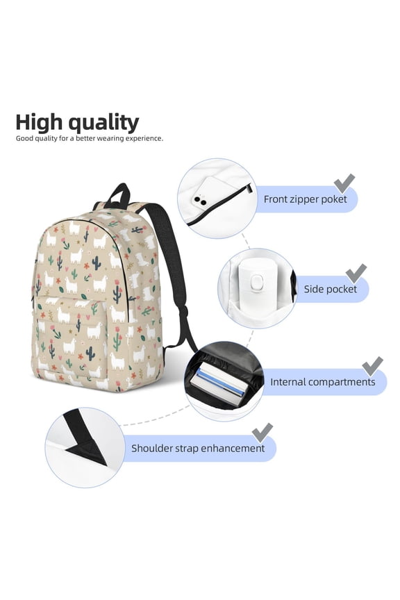 Cute Alpaca Print Durable Canvas College Rucksack,Laptop Excursion Backpack,Travel Notebook School Backpack,Bookbag For Men Women