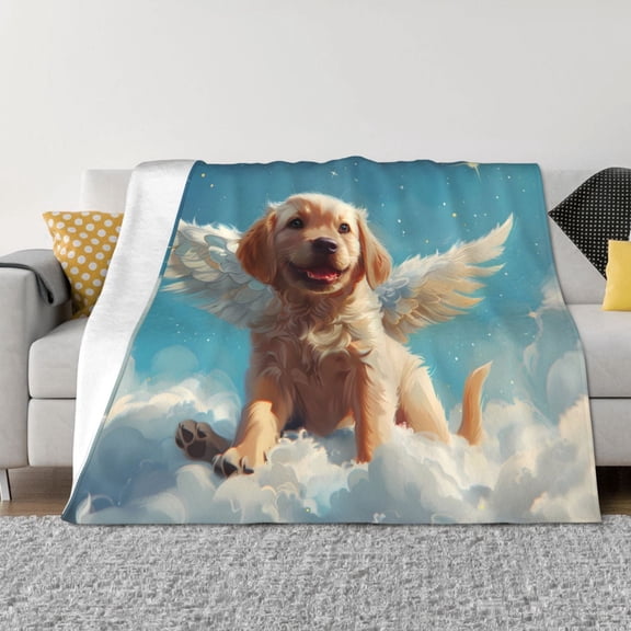Naloa Cute Angel Winged Dog Flannel Blankets - Thick and Warm Blanket for Winter, Soft Fuzzy Plush King Blanket for All Seasons40"x30"