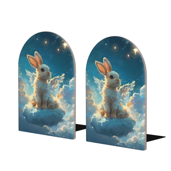 Naloa Cute Angel Winged Rabbit 2 Pcs Bookend Large Capacity Office Book Ends for Home Office Library School Study Decoration