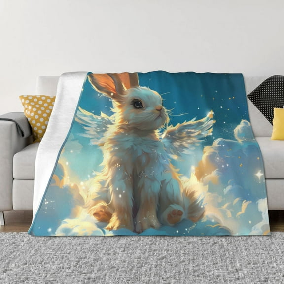 Naloa Cute Angel Winged Rabbit Flannel Blankets - Thick and Warm Blanket for Winter, Soft Fuzzy Plush King Blanket for All Seasons40"x30"