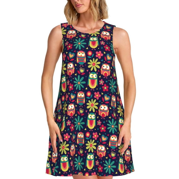 Naloa Cute Animal Print Women's Summer Spring Casual Beach Sundress,Vacation Sleeveless Tank Crewneck Loose Dresses