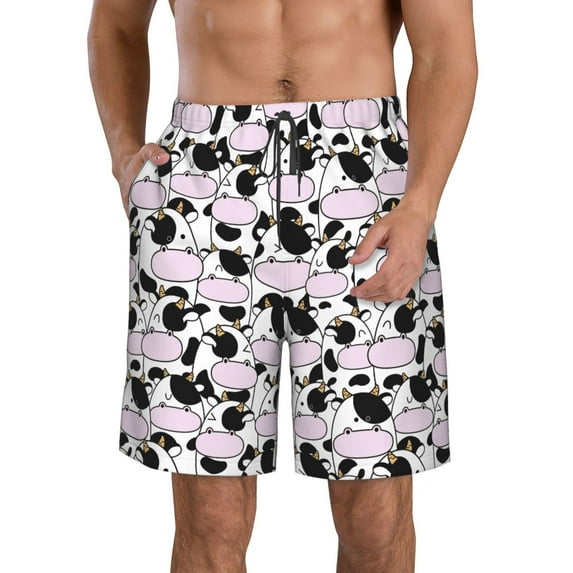 Naloa Cute Animal with Cow Men's Beach Shorts, Surfing shorts, Swim trunks, Quick Dry Swim Trunks for Surfing Beach Fun - Large