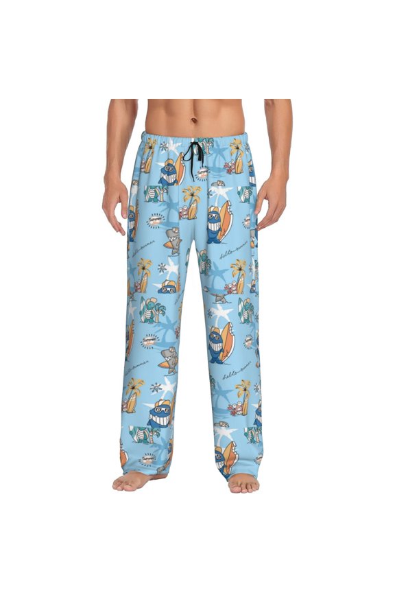 Cute Animals Surfers Pajama Pants Men, PJ Bottoms, Sleep & Lounge Pants-Medium