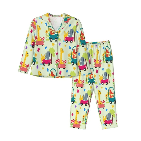 Naloa Cute Animals driving a car Pajamas for Women Set, Womens Pajama Sets, Lounge Sets for Women, 2pjs for Women-Medium