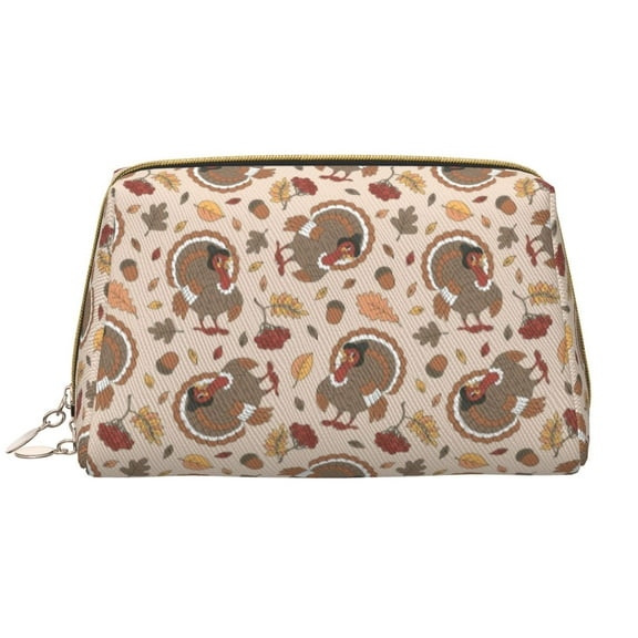 Naloa Cute Autumn Turkey Leather Makeup Bag for Purse Travel, Portable Small Cosmetic Organizer for Women and Girls, Make up Bag with Zipper