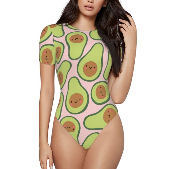Naloa Cute Avocado Women's Short-Sleeved Onesie, One-Piece Swimsuit for Parties, dates, clubs - Small