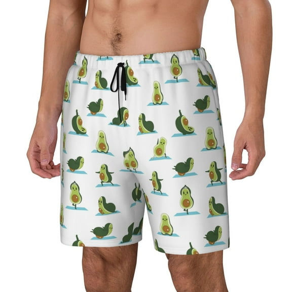 Naloa Cute Avocado Yoga Print Men Swim Trunks with Compression Liner ,Board Shorts,Men's Swim Shorts with Drawstring and Elastic Waistband-Small