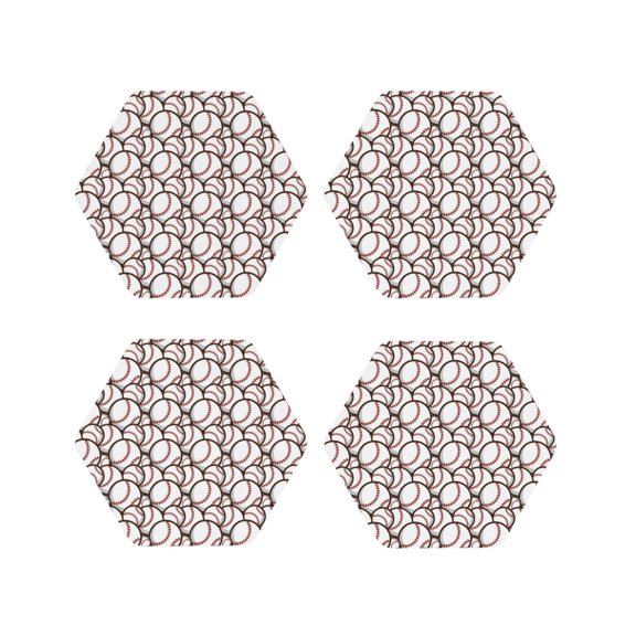 Naloa Cute Baseball Leather Coasters for Drinks, Durable Drink Coasters 4 Set for Tabletop Protection, Luxurious Home Décor and Housewarming Gift ( {designName})Hexagon