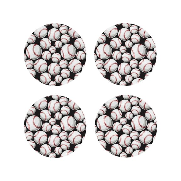Naloa Cute Baseball Leather Coasters for Drinks, Durable Drink Coasters 4 Set for Tabletop Protection, Luxurious Home Décor and Housewarming Gift ( {designName})Round Shape
