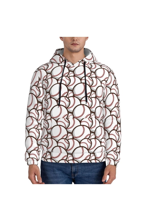 Cute Baseball Men's Casual Hooded Collar Drawstring Hoodies Pullover Sweatshirts Casual Long Sleeve Shirts-Medium