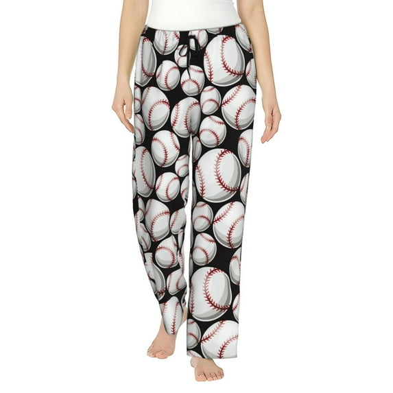 Naloa Cute Baseball Print Women’s Ultra-Soft Comfy Pajama Lounge Pants with Pockets & Drawstring