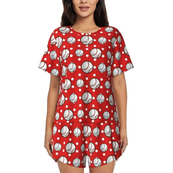 Naloa Cute Baseball Women's Short-Sleeved Pajama Set, Loungewear, Summer pajamas, Breathable Cozy - 3X-Large
