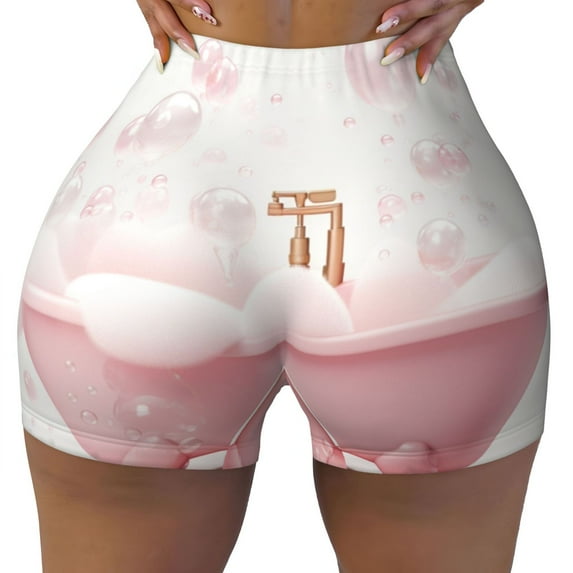 Naloa Cute Bathtub Biker Shorts for Women Seamless Scrunch Short Women’s Yoga Shorts for Gym Running Sport Shorts - Large