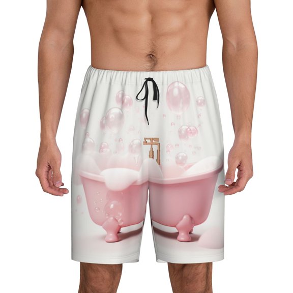 Naloa Cute Bathtub Men's Short Pajama Pants, Lounge Comfort Shorts with Elasticized Waistband and Side Pockets - Small