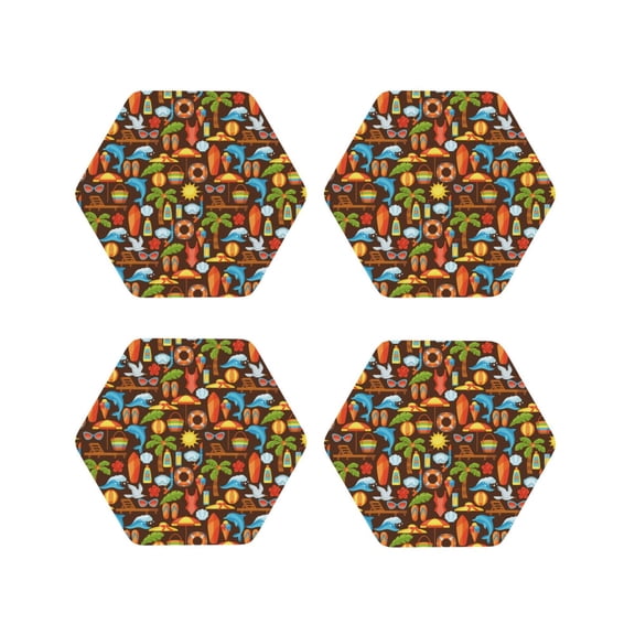 Naloa Cute Beach Dolphin Leather Coasters for Drinks, Durable Drink Coasters 4 Set for Tabletop Protection, Luxurious Home Décor and Housewarming Gift ( {designName})Hexagon