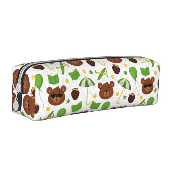 Naloa Cute Bear Leather Pencil Case, Makeup Pouch, Zipper Pouch for Daily Essentials, Storage Organizer, Cosmetics and Stationary Bag