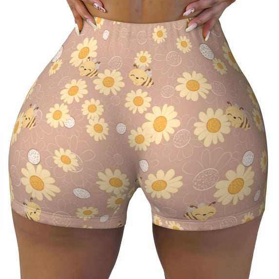 Naloa Cute Bee Biker Shorts for Women Seamless Scrunch Short Women’s Yoga Shorts for Gym Running Sport Shorts - X-Large