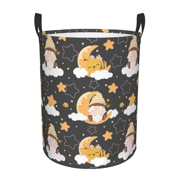 Naloa Cute Bee Gnome Large Laundry Basket Waterproof Round Collapsible Storage bin with Handles for Hamper Kids Room,Toy StorageSmall