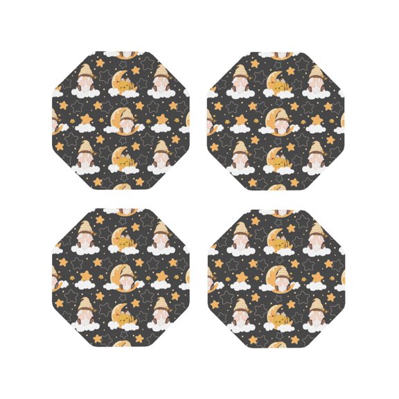 Naloa Cute Bee Gnome Leather Coasters for Drinks, Durable Drink Coasters 4 Set for Tabletop Protection, Luxurious Home Décor and Housewarming Gift ( {designName})Octagon