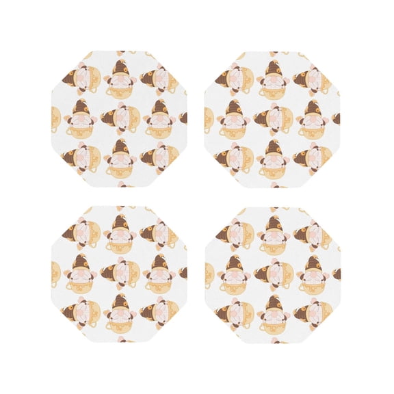 Naloa Cute Bee Gnome Leather Coasters for Drinks, Durable Drink Coasters 4 Set for Tabletop Protection, Luxurious Home Décor and Housewarming Gift ( {designName})Octagon