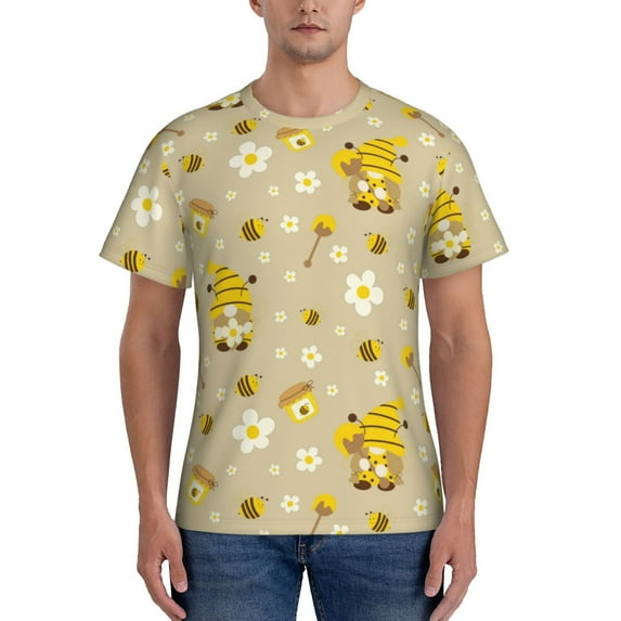 Naloa Cute Bee Gnomes Men's T-Shirt Sport T-shirt Men's Basic Tee Casual Men's Shirt, Round Neck, Short Sleeves - 3X-Large